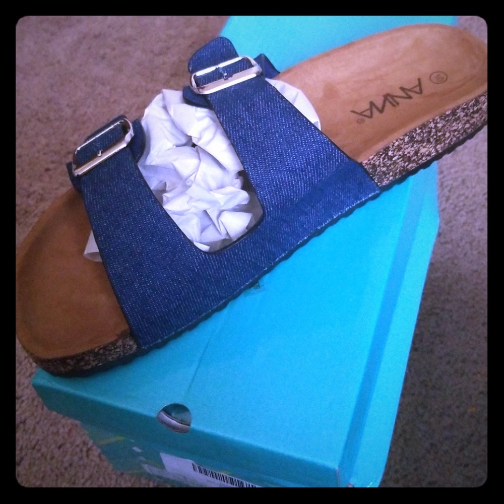Blue Demin Slide In Sandals